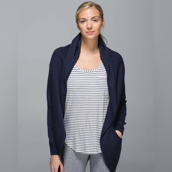 Lululemon Wool Blend Wrap Sweater Navy Blue, Size 4 #405 - Picture 1 of 14